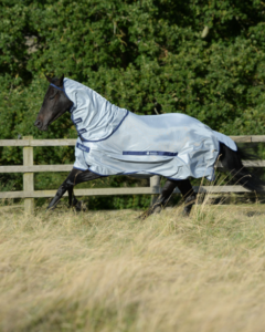 Buzz-Off Full Neck - Factory Seconds. Blue fly rug made from mesh fabric - 75% UV protection